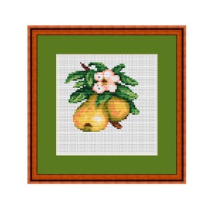 Pears Counted Cross Stitch Pattern. Pears On The Branch Pattern. PDF Instant Download. Cross Stitch Pattern Cloud