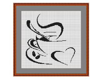 Coffee Cup Counted Cross Stitch Pattern, Kitchen Wall Decor (PDF Download)