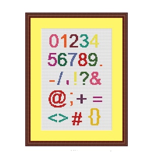 Symbols and Numbers Counted Cross Stitch Pattern. PDF Instant Download.