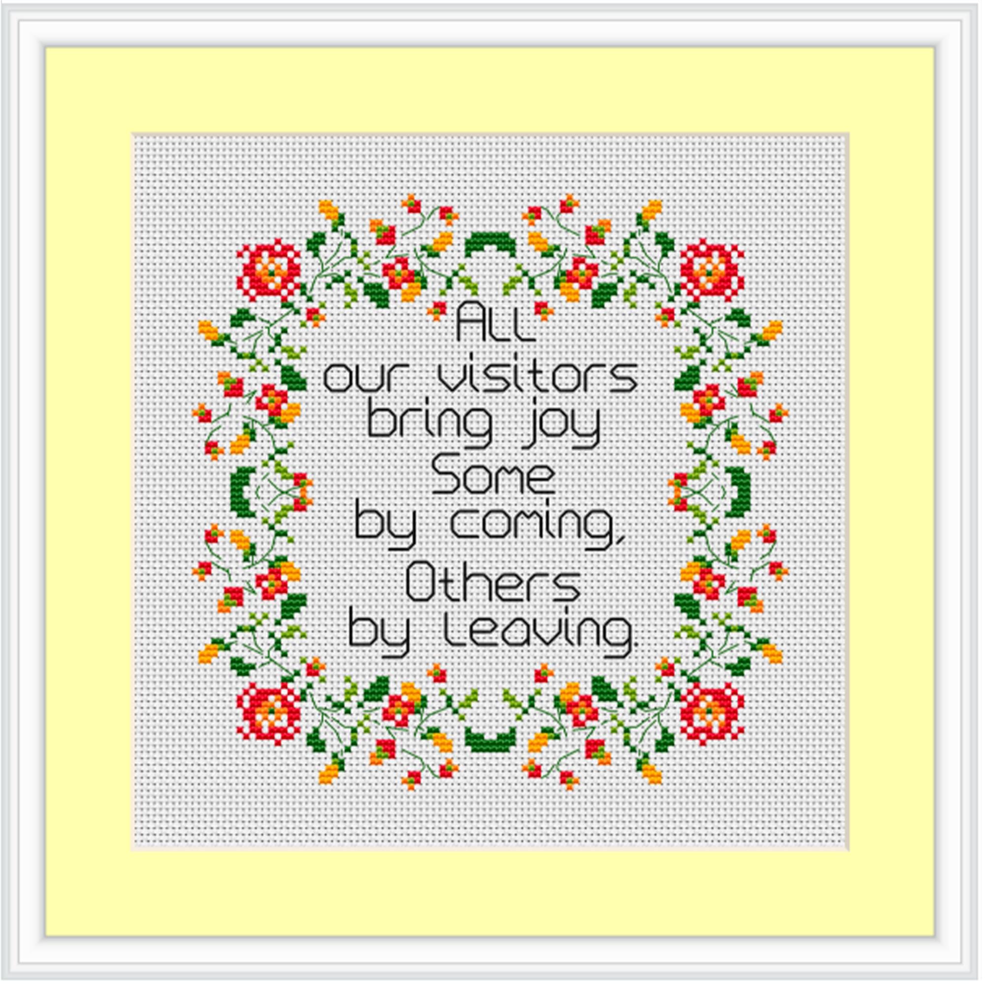 All Our Visitors Bring Joy. Funny Office Home Cross Stitch Design. Funny Sarcastic Subversive Cross Stitch Pattern.  Digital Download