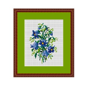 Kruissteekpatroon met wilde bloemen.  Woondecoratiepatroon. Veldbloemen kruissteekpatronen. Bloemendecoratie. Cadeau. Klokkenkaart. Borduurwerk.