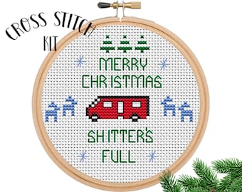 Merry Chistmas Shitter&#39;s Full Cross Stitch Kit. Cross Stitch Set. Funny Cross Stitch. Cute. Gift. Holiday Kit. Beginner Pattern.