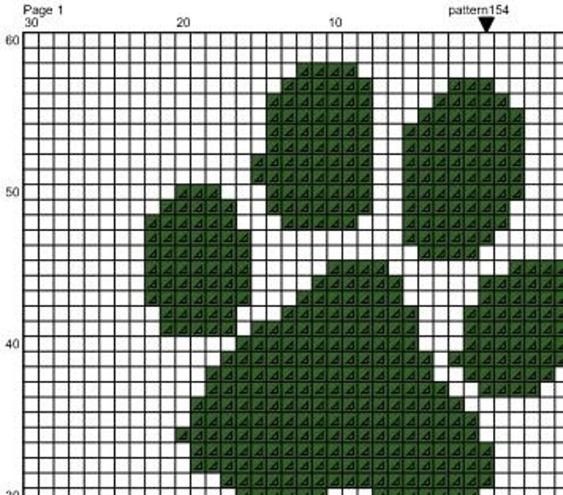 May include: A green floral design with five petals, each petal is made up of small triangles. The design is on a white background.