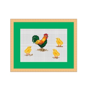 Rooster And Chicks Counted Cross Stitch Pattern. PDF Instant Download. Pattern. Kitchen Decor Pattern. Animals Pattern.