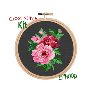 Peonies Cross Stitch Pattern. Beginner Counted Cross Stitch PDF. Peony. Decor Pattern. DIY Pattern