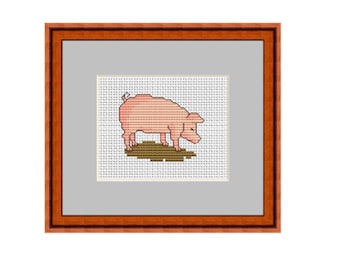Gráfico de punto de cruz de cerdito divertido. Patrón de punto de cruz contado de cerdito rosa. Descarga instantánea en PDF. Patrón de cerdito. Gráfico de decoración de cocina.
