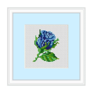 Blue Rose Cross Stitch Pattern: Floral DIY Decor (PDF)