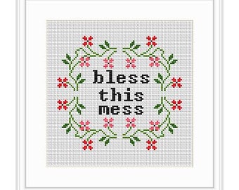 Bless This Mess Digital Download Pattern Cross Stitch PDF File