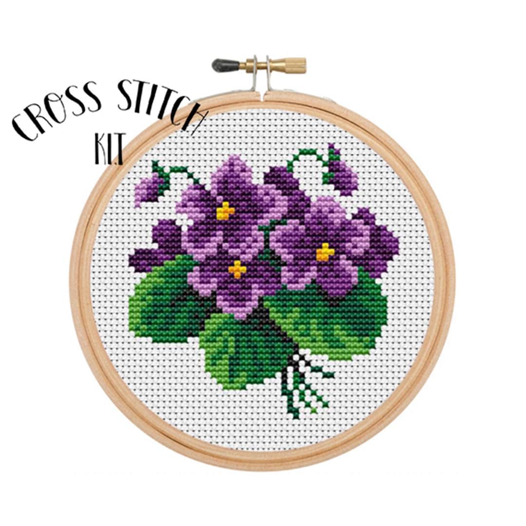 Violets Cross Stitch Kit. Flowers Embroidery. Spring Flowers Cross