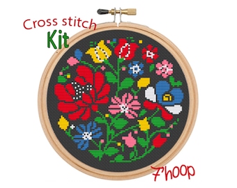 Folk Ornament Art Cross Stitch Kit. Folk Flowers Cross Stitch Kit. Beginner Cross Stitch. Easy Modern Cross Stitch. Retro Embroidery.