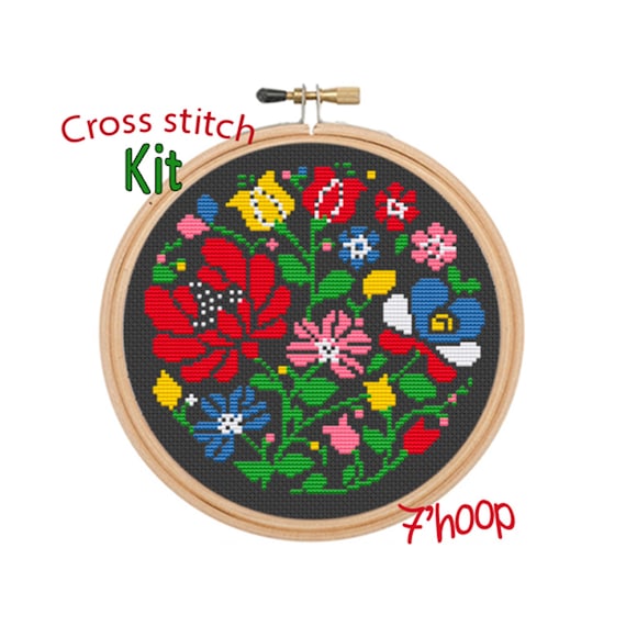 Folk Ornament Art Cross Stitch Kit. Folk Flowers Cross Stitch Kit. Beginner Cross Stitch. Easy Modern Cross Stitch. Retro Embroidery.