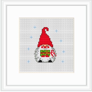 Christmas Ornament Cross Stitch Pattern. Funny Christmas Gnome With Present Cross Stitch Pattern. Christmas Cross Stitch. New Year Pattern.