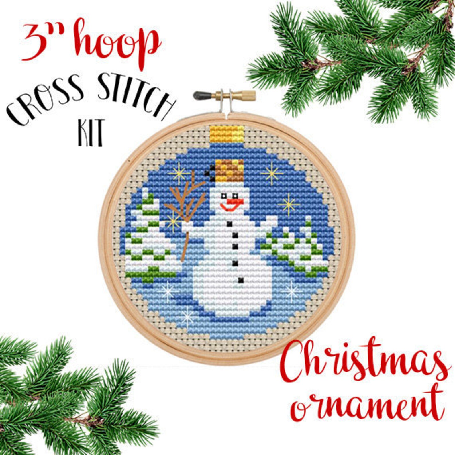 Snowman Christmas Ornament Cross Stitch Kit. DIY. Cross Stitch Etsy