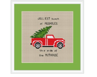 Jolliest Bunch Of Assholes Cross Stitch Pattern. Modèle de vacances de Noël. Kit de motif de point de croix de Noël moche. Motif drôle