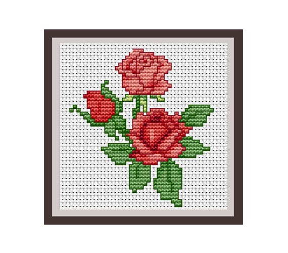 🌺 Roses - cross stitch primitive pattern (PDF) Small and easy cross stitch  pattern is suitable for beginners. #crossstitch #embroidery #handmade :  r/CrossStitchPatternsJS
