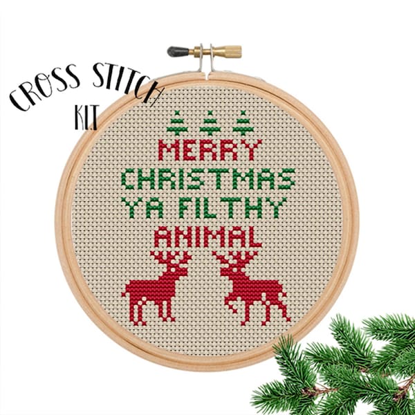 Merry Christmas Ya Filthy Animal Cross Stitch Kit - Beginner Funny Set