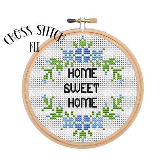 HOME SWEET HOME Cross Stitch Kit. Beginner Cross Stitch. Flowers