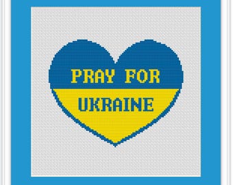 Pray For Ukraine. Stand With Ukraine. No War. Ukraine Cross Stitch Pattern. Heart Cross Stitch Pattern.