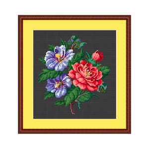 Flowers Cross Stitch Pattern. Bouquet Of Flowers Instant Download. Floral PDF Pattern. Roses Wall Decor.Kitchen Art. Kawaii.