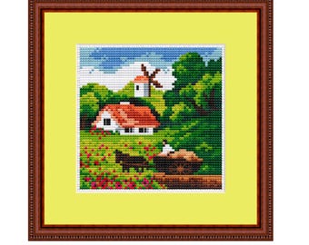 Mill Village Landscape Counted Cross Stitch Pattern (PDF Pattern)