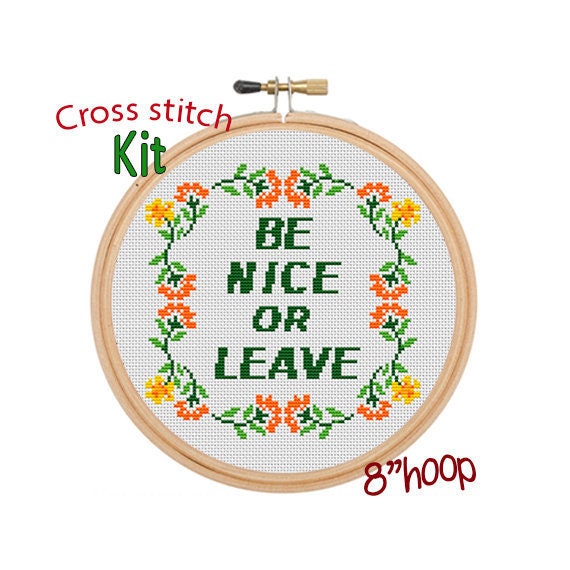 Funny Embroidery Kit for Beginners Flower Wreath Cross Stitch