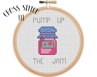 Cross Stitch Kit. Beginner Cross Stitch.Pump Up The Jam.  Funny Cross Stitch. Retro Embroidery. Gift Idea.