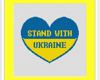 Stand With Ukraine. Pray For Ukraine.  No War. Ukraine Cross Stitch Pattern. Heart Cross Stitch Pattern.
