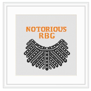 Feminist Cross Stitch Pattern. Ruth Bader Ginsburg Cross Stitch Kit. RBG Notorious. RBG Necklace. RBG Cross Stitch Pattern.