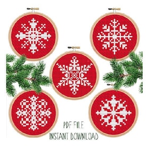 Christmas Snowflakes Cross Stitch Pattern. Christmas Ornament Cross Stitch Pattern. Funny Christmas Tree Decor Pattern. New Year Pattern.