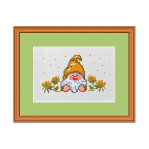 Little Garden Gnome Cross Stitch Pattern. PDF Instant Download. Funny Garden Gnome Begginer Pattern. Home Decor Cross Stitch Pattern.