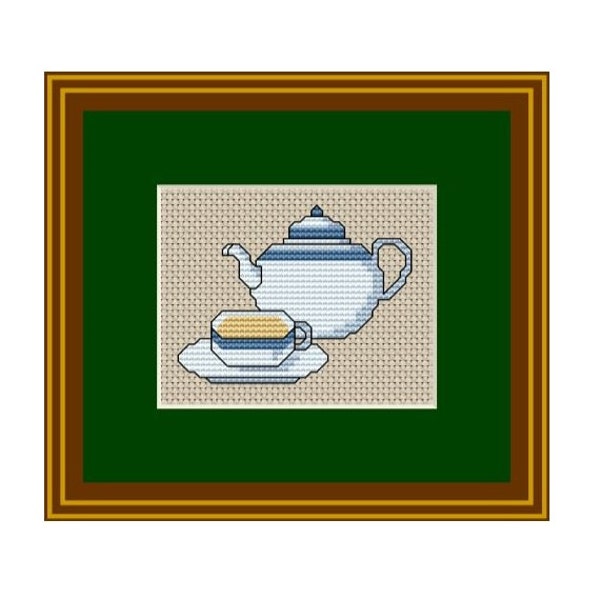 Counted Cross Stitch. Kettle and cup. Pattern. Kitchen Decor.  PDF Instant Download.