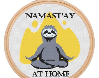 Namast&#39;ay At Home Cross Stitch. Sloth. Yoga. Namaste. Cross Stitch. Meditation. PDF. Instant Download.