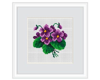 Violets. Cross Stitch Pattern. Instant Download. Beginner Counted Cross Stitch Pattern. Nature. PDF. Flowers Decor Pattern. DIY Pattern