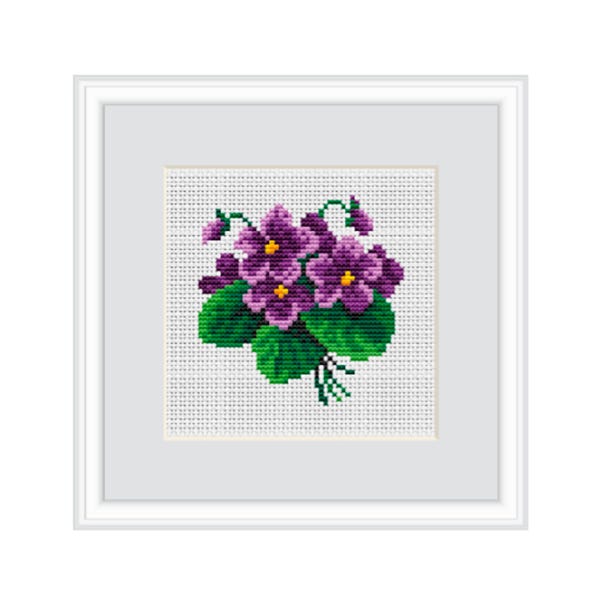Violetas. Patrón de punto de cruz. Descarga instantánea. Patrón de punto de cruz para principiantes. Naturaleza. PDF. Patrón de decoración de flores. Patrón DIY