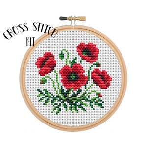 Spring Flowers Cross Stitch Kit. Poppy Seeds Cross Stitch Kit. Flowers Cross Stitch Chart.  Funny Embroidery. Needlework. Cross Stitch Kit.