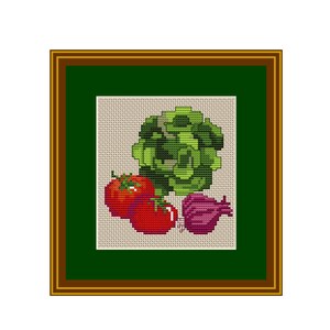 Tomate Laitue Oignon Modèle De Point De Croix Compté. Mélange végétalien PDF à téléchargement immédiat. Modèle sain. Modèle alimentaire.