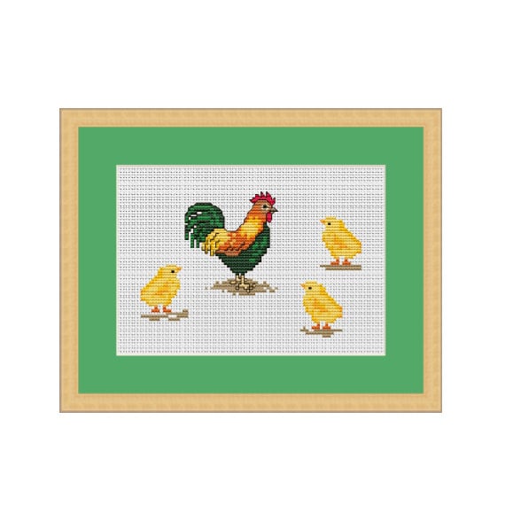 Rooster And Chicks Counted Cross Stitch Pattern. PDF Instant Etsy