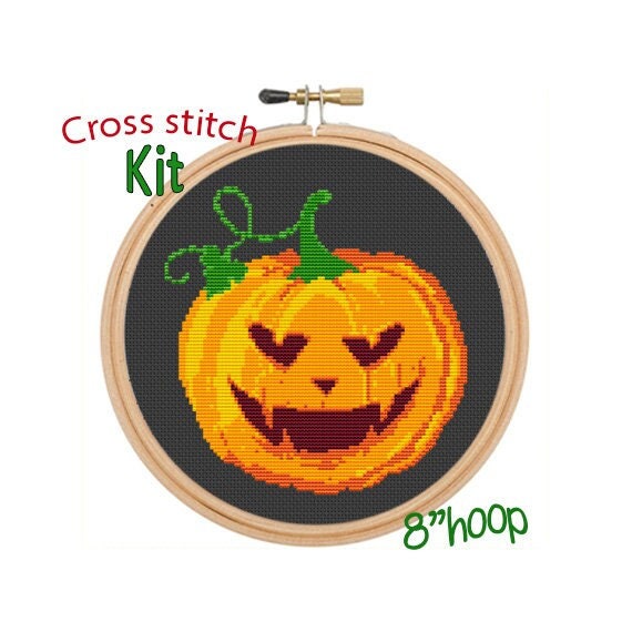 Halloween Cross Stitch Kit. Pumpkin Cross Stitch Kit. Jack O