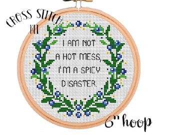 I Am Not A Hot Mess, I'm A Spicy Disaster Cross Stitch Kit. Modern Cross Stitch Pattern. Funny Saying Cross Stitch Kit. Quotes Kit.
