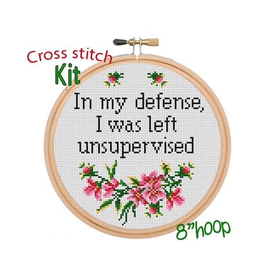 Snarky Cross Stitch Kit: In My Defense, Beginner Embroidery