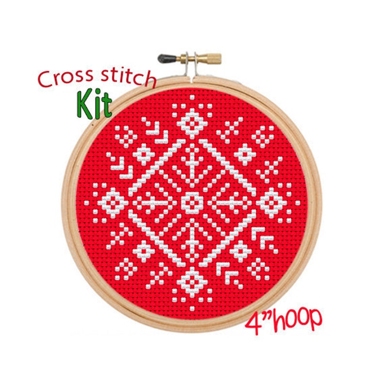 Christmas Tree Ornament Cross Stitch Kit. Snowflake. DIY. Christmas Snowflake Cross Stitch. Christmas Décor Cross Stitch Kit. image 1