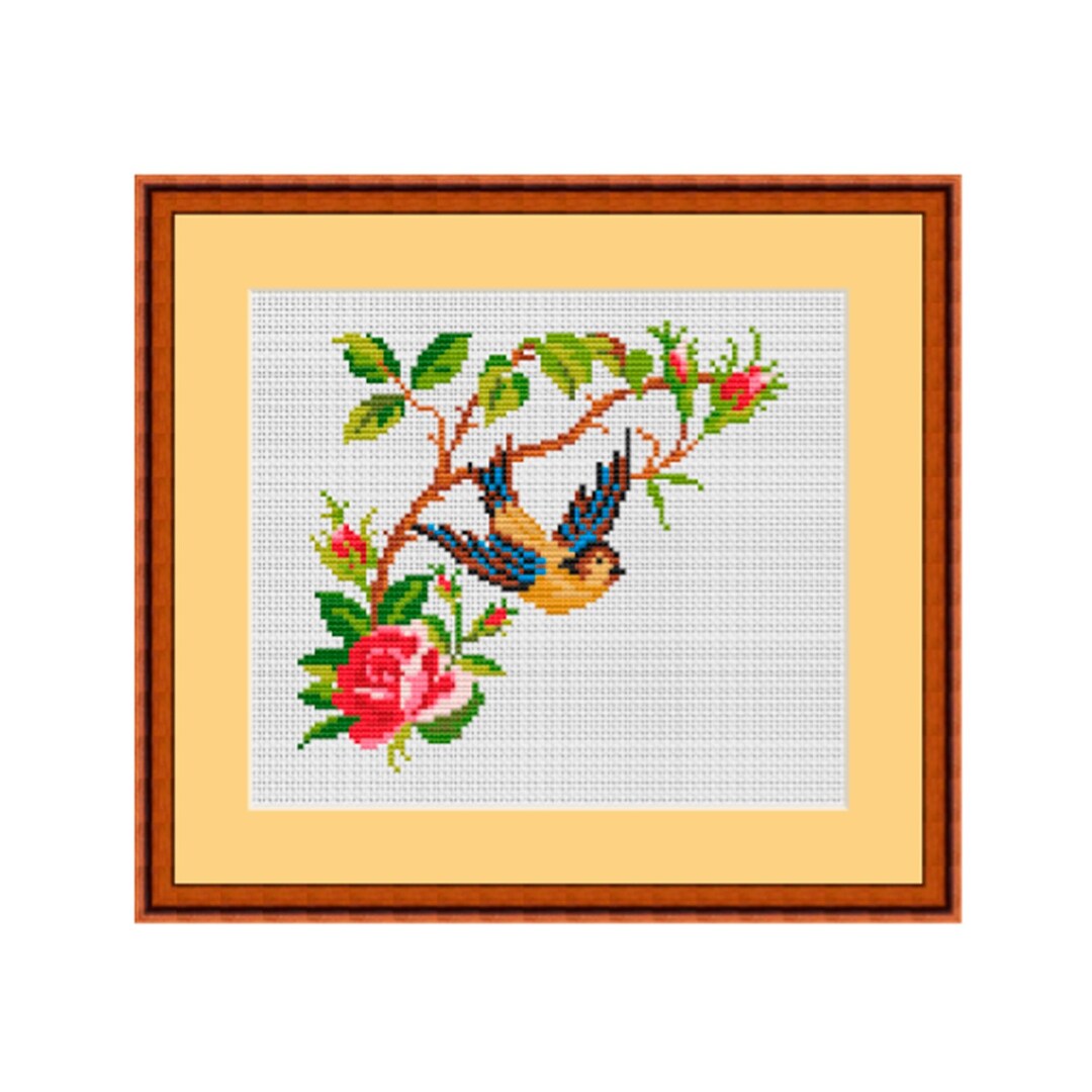 Bird and Flower Counted Cross Stitch Pattern (PDF Download) - Etsy