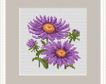 Asters Cross Stitch Pattern. Chrysanthemum Flowers Counted Cross Stitch Pattern. PDF Instant Download. Flowers Pattern. Needlework.