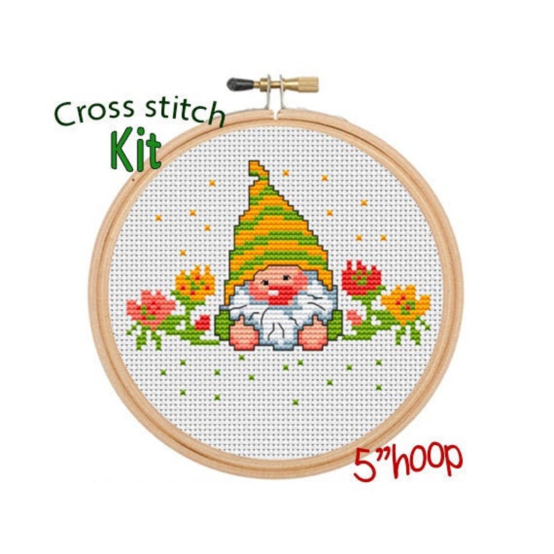 Garden Gnome Cross Stitch Kit. DIY. Funny Gnome Cross Stitch Etsy