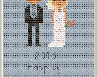 Happily Ever After. Counted Cross Stitch Pattern. PDF Instant Download. Wedding Gift. Bride. Groom. 2016