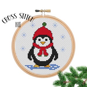 Penguin Cross Stitch Kit. DIY. Cross Stitch. Funny Christmas Penguin. Winter Cross Stitch Kit. Little Penguin Cross Stitch Set. Decor.