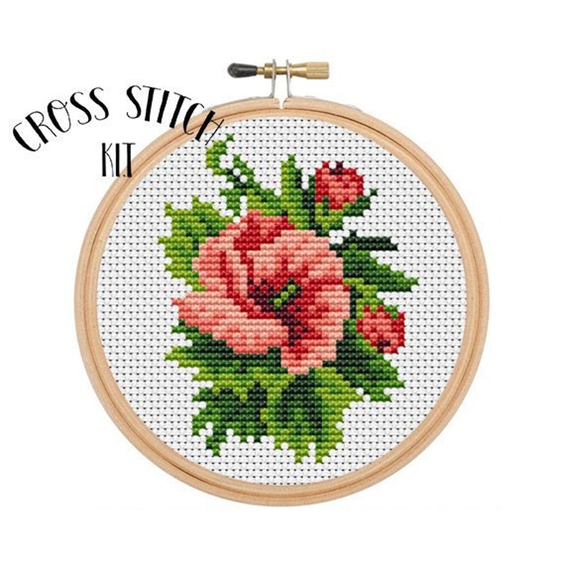 Hibiscus Cross Stitch Kit. Redflowers Cross Stitch Kit. Pink Etsy