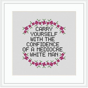 Carry Yourself with the Confidence of a Mediocre White Man Cross Stitch Kit. Modern Feminist Cross Stitch Kit. Sassy Funny Cross Stitch. image 2