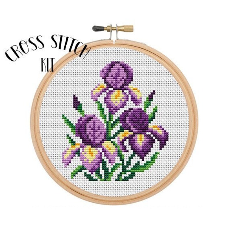 Spring Flowers Cross Stitch Kit. Iris Cross Stitch Kit. Etsy