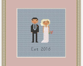 Bride and Groom Est 2016. Counted Cross Stitch Pattern. PDF Instant Download. Wedding Gift. Bride. Groom. 2016